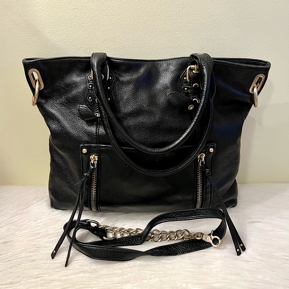 Steve Madden Black Leather Tote with Gold Hardware